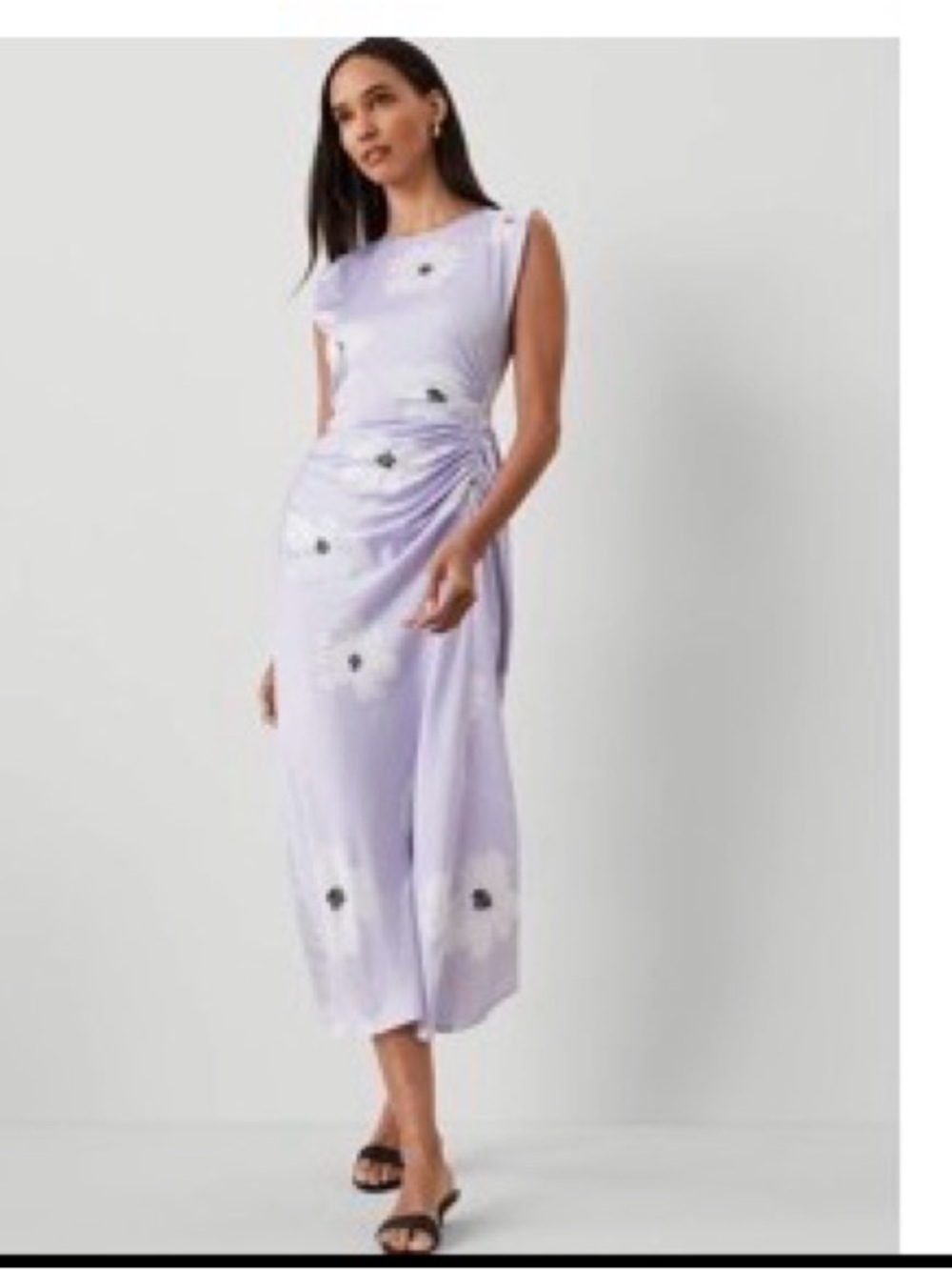Ann Taylor Lilac Floral Sleeveless Ruched Midi Dress